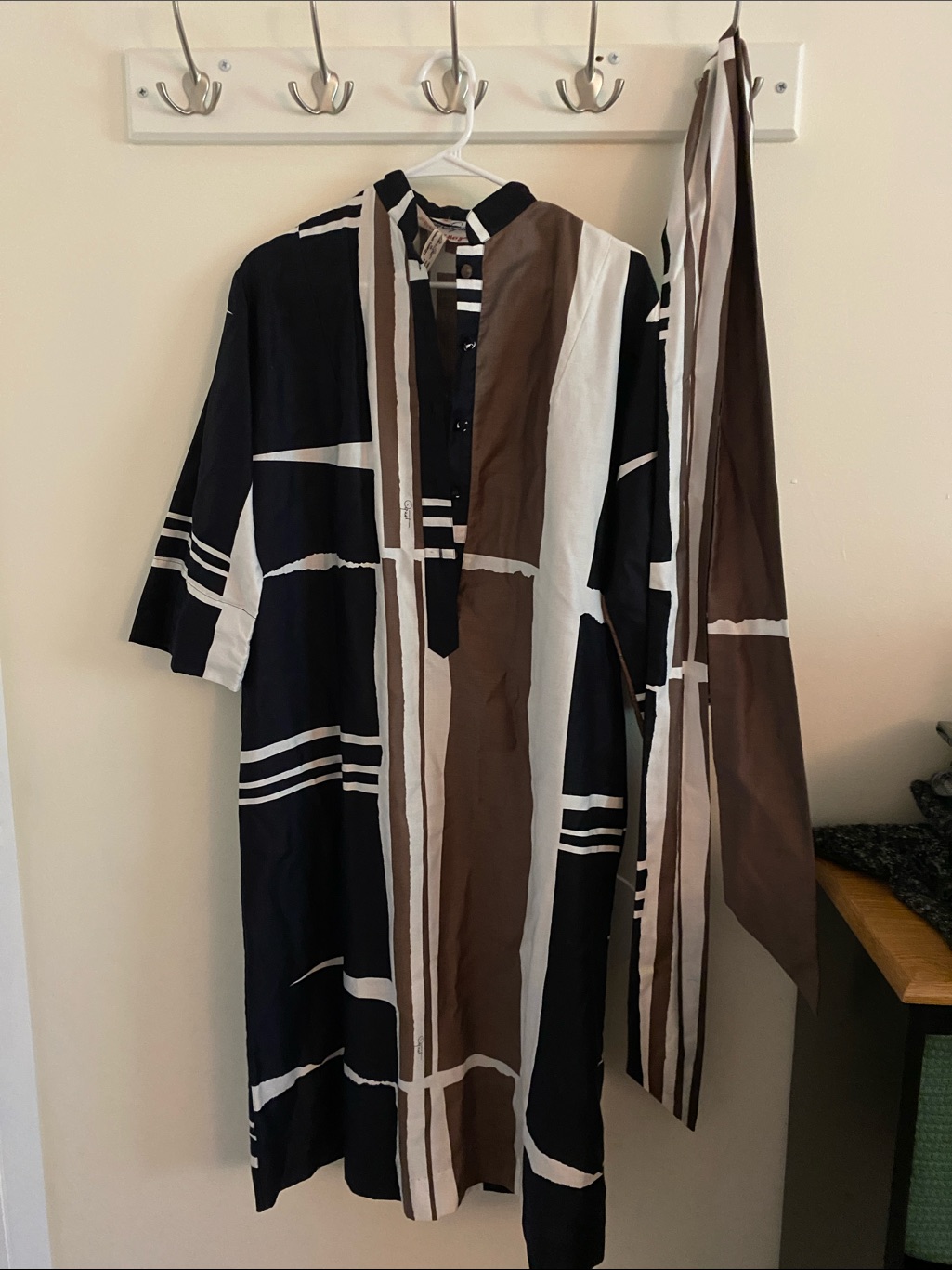 Vintage 70s Catherine Ogust Striped Long Sleeve Maxi Dress With Sash
